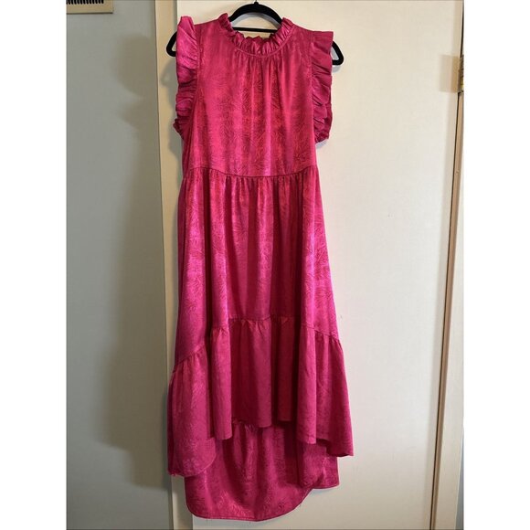 Karlie High Low Dress Bright Pink Floral Women’s Size Medium - Picture 1 of 7